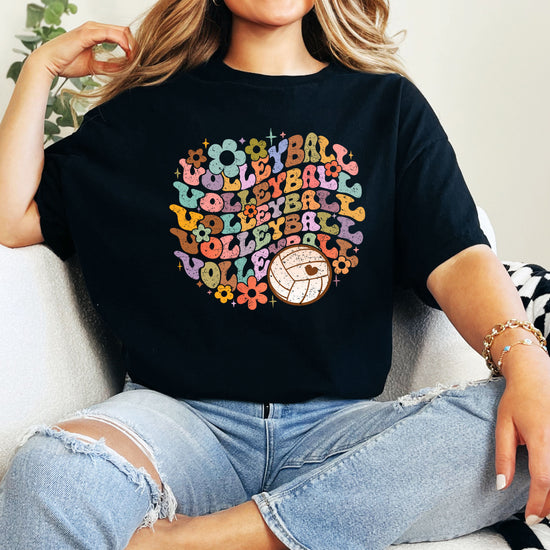 Retro floral volleyball shirt, black, adult — image 3 (AB3)