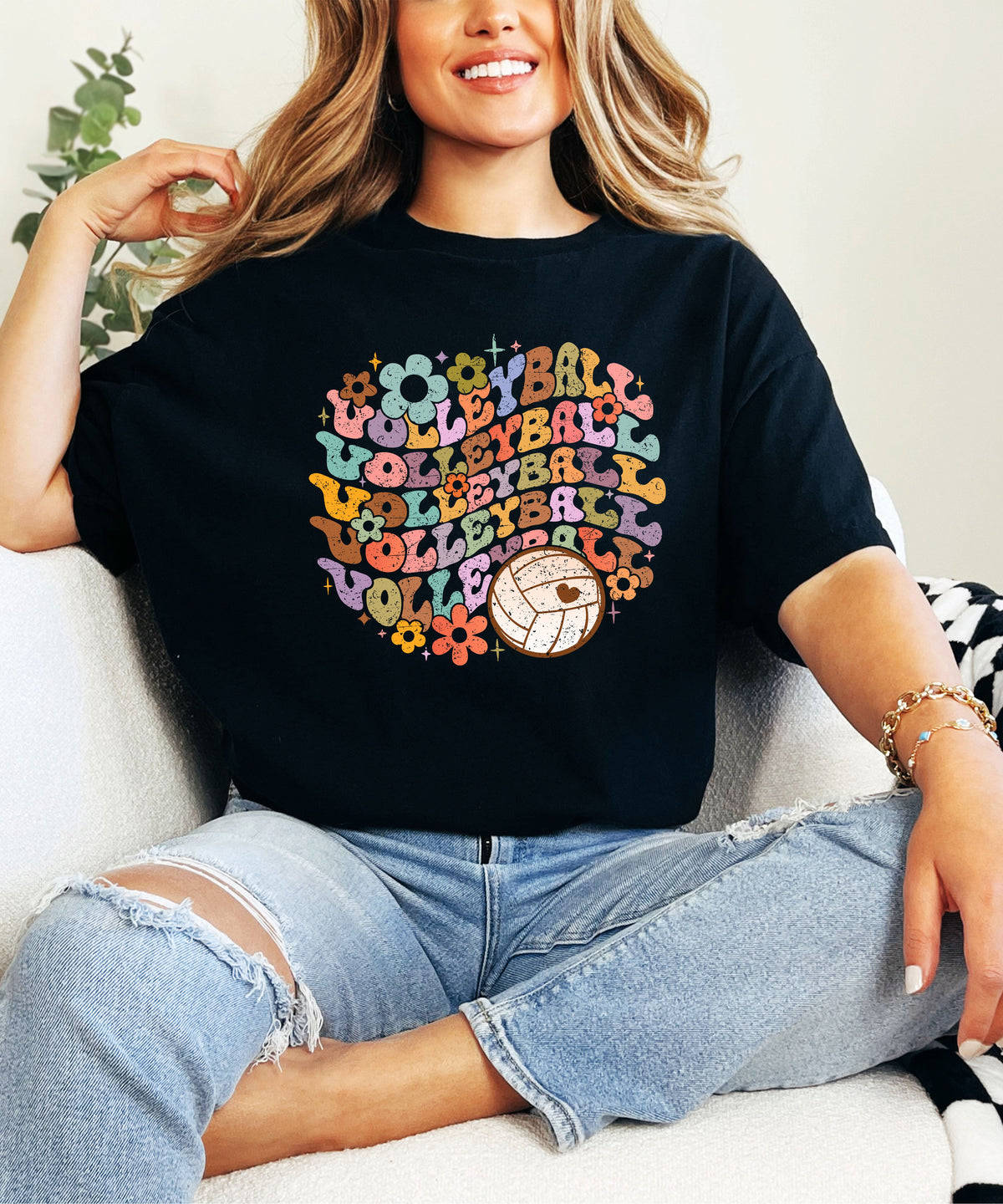 Retro floral volleyball shirt, black, adult — image 3 (AB3)