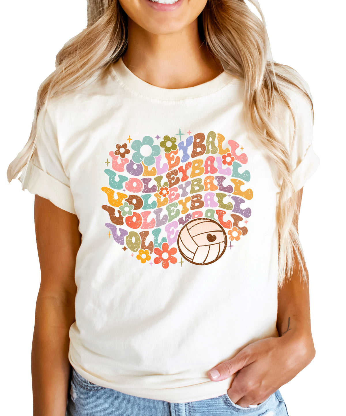 Retro floral volleyball shirt, natural, adult — image 2 (AN2)