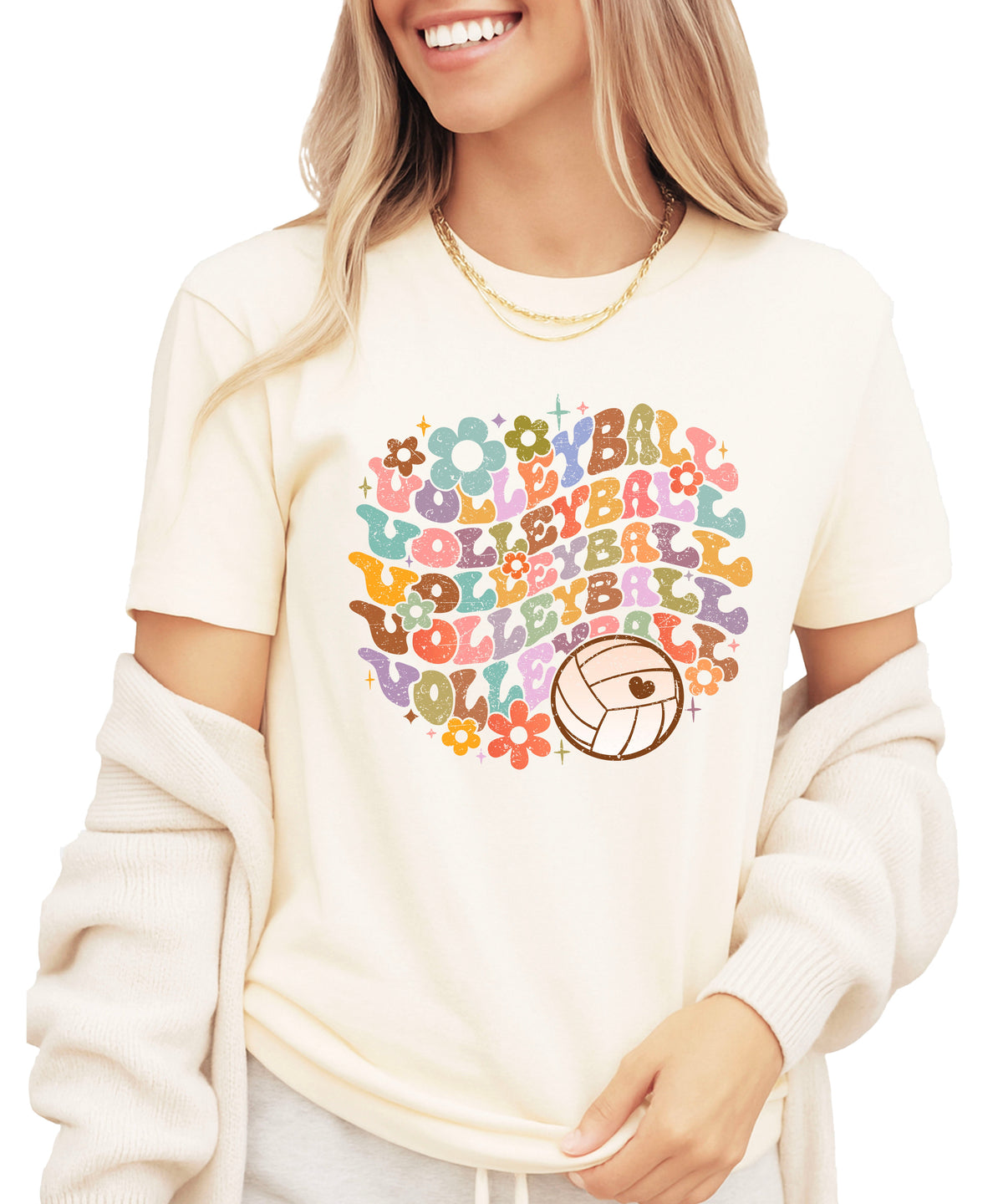 Retro floral volleyball shirt, natural, adult — image 3 (AN3)