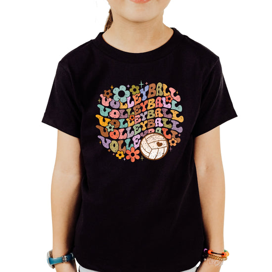 Retro floral volleyball shirt, black, youth — image 1 (YB1)