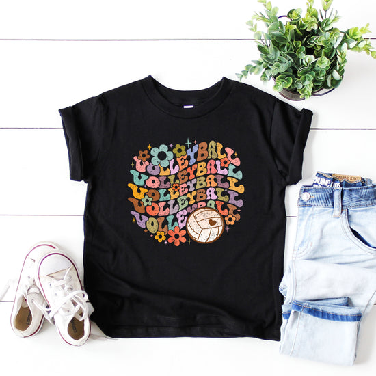 Retro floral volleyball shirt, black, youth — image 2 (YB2)