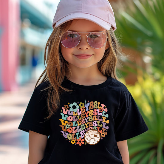 Retro floral volleyball shirt, black, youth — image 3 (YB3)