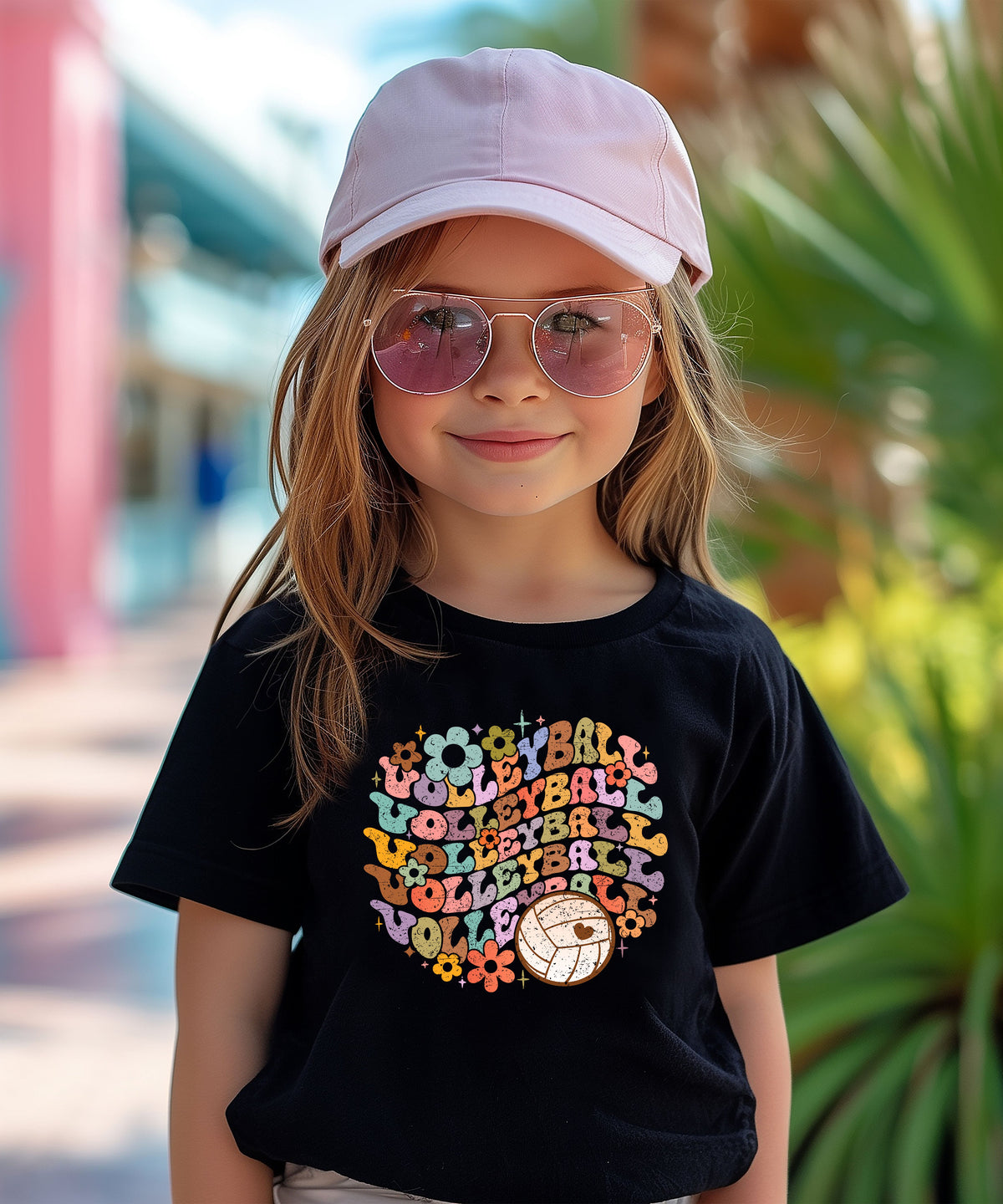 Retro floral volleyball shirt, black, youth — image 3 (YB3)