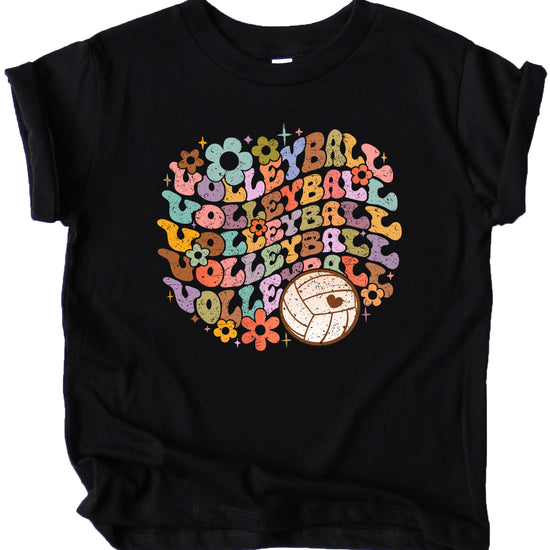 Retro floral volleyball shirt, black, youth — image 4 (YB4)