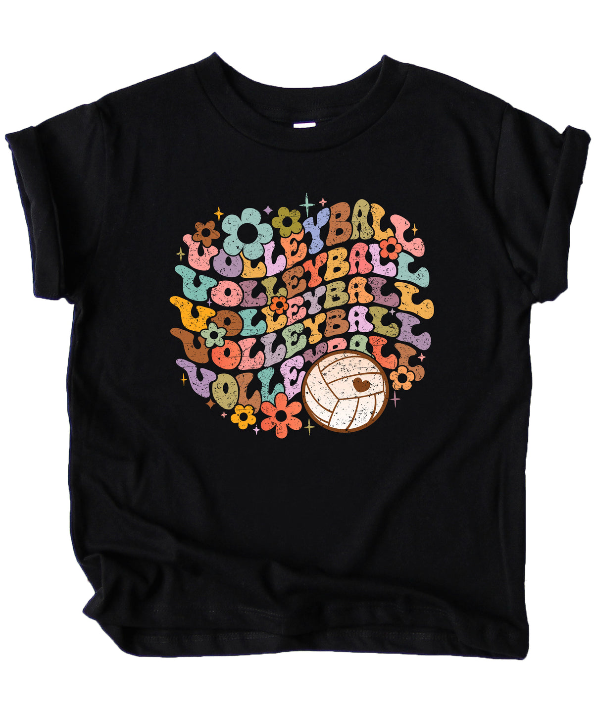Retro floral volleyball shirt, black, youth — image 4 (YB4)