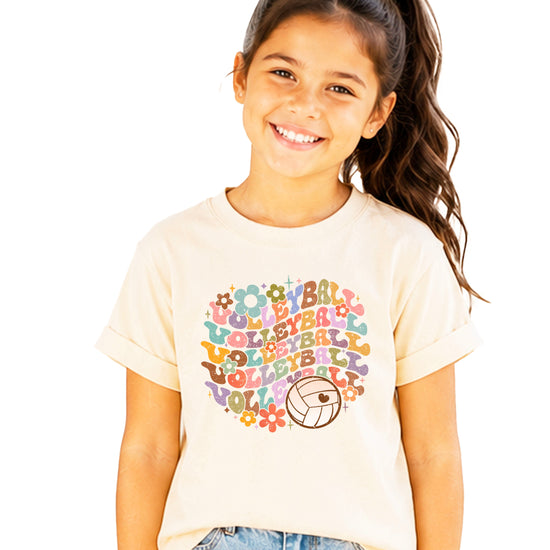 Retro floral volleyball shirt, natural, youth — image 1 (YN1)