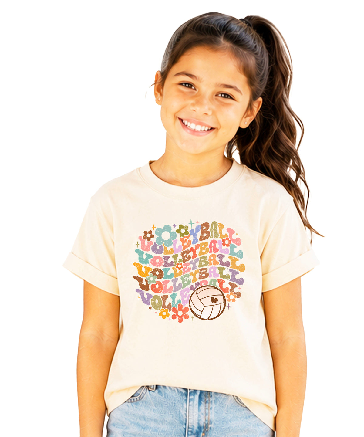 Retro floral volleyball shirt, natural, youth — image 1 (YN1)