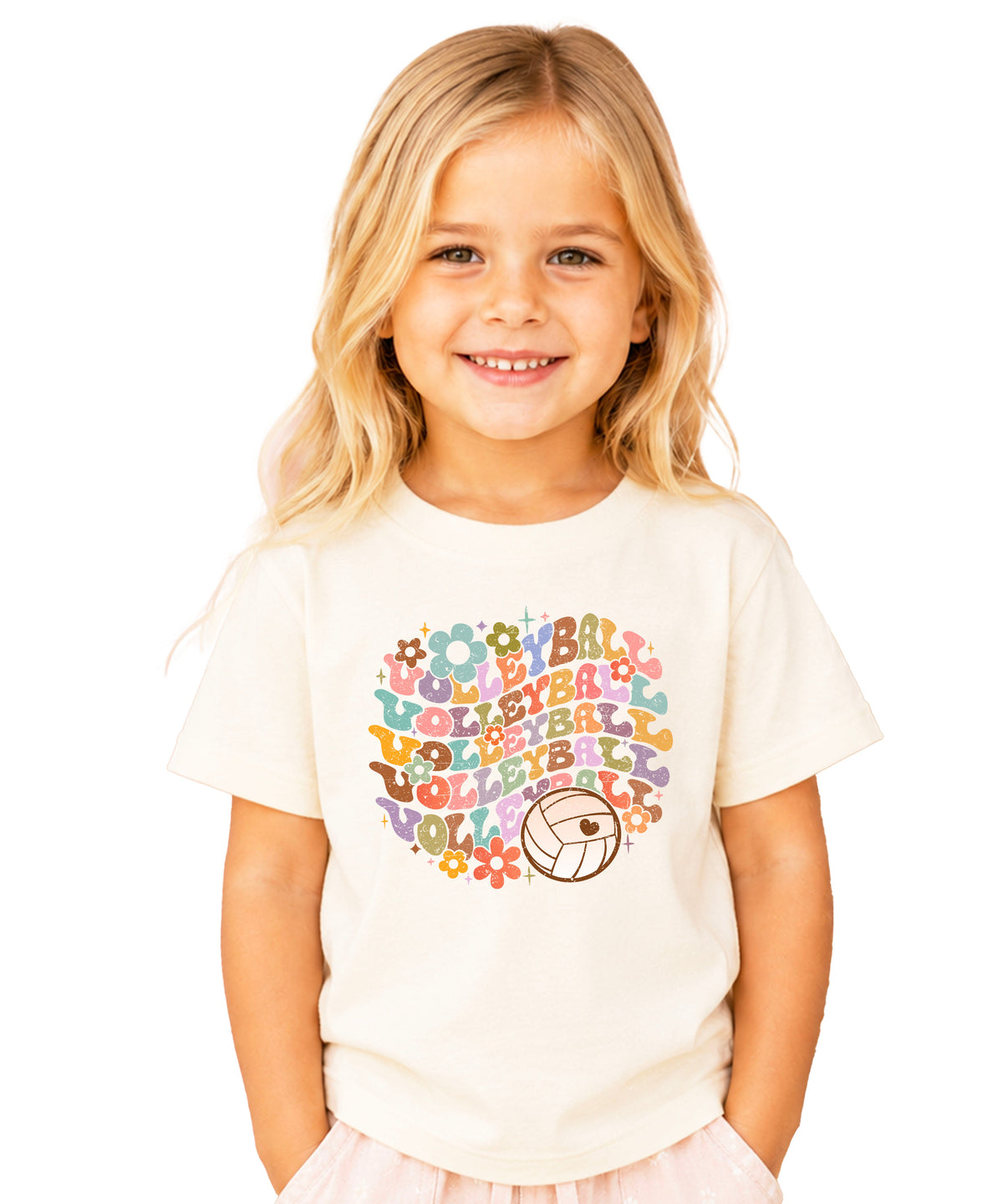 Retro floral volleyball shirt, natural, youth — image 3 (YN3)