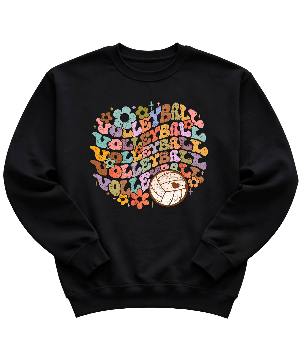 Retro floral volleyball sweatshirt, black, adult — image 4 (B4)