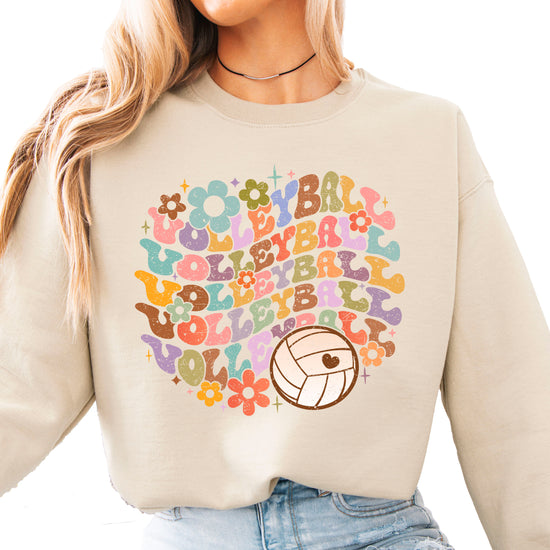 Retro floral volleyball sweatshirt, sand, adult — image 1 (S1)