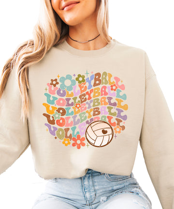 Retro floral volleyball sweatshirt, sand, adult — image 1 (S1)