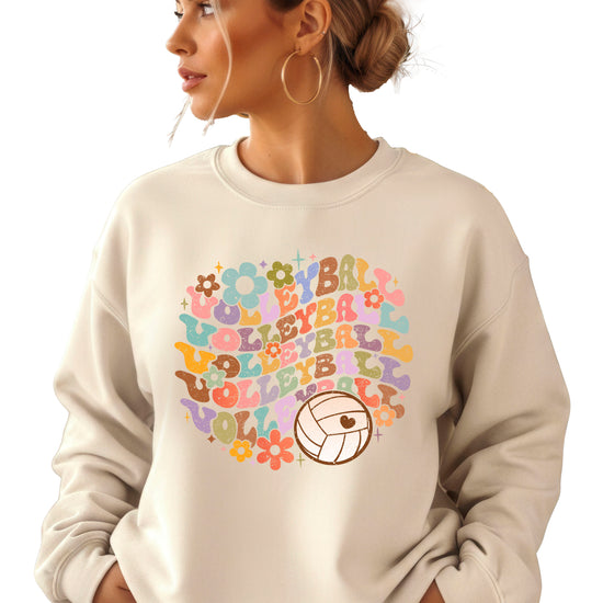 Retro floral volleyball sweatshirt, sand, adult — image 2 (S2)
