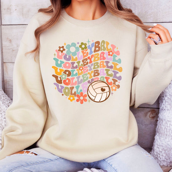 Retro floral volleyball sweatshirt, sand, adult — image 3 (S3)