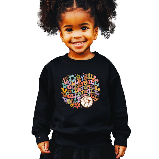 Retro floral volleyball sweatshirt, black, youth — image 3 (YB3)