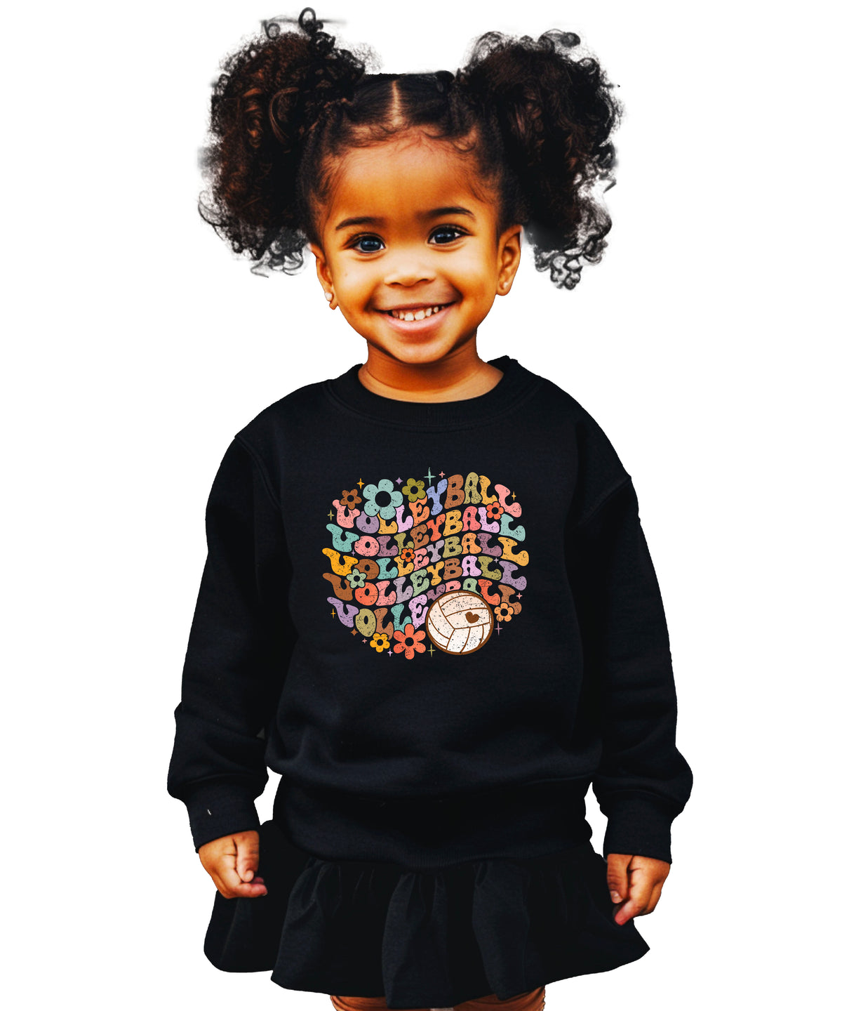 Retro floral volleyball sweatshirt, black, youth — image 3 (YB3)