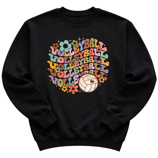 Retro floral volleyball sweatshirt, black, youth — image 4 (YB4)