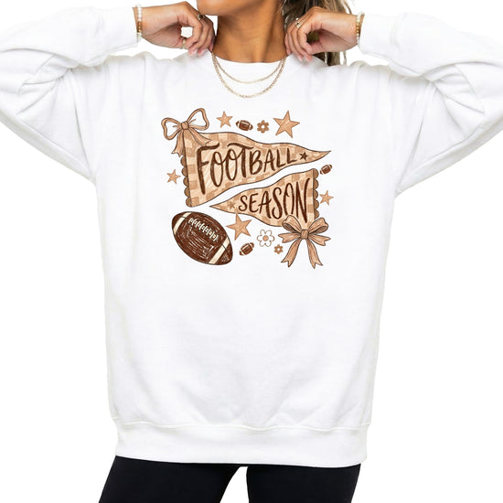 Football Season Coquette Bow Pennant Game Day Crewneck Sweatshirt - White Sweatshirt view 2