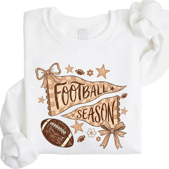 Football Season Coquette Bow Pennant Game Day Crewneck Sweatshirt - White Sweatshirt view 3