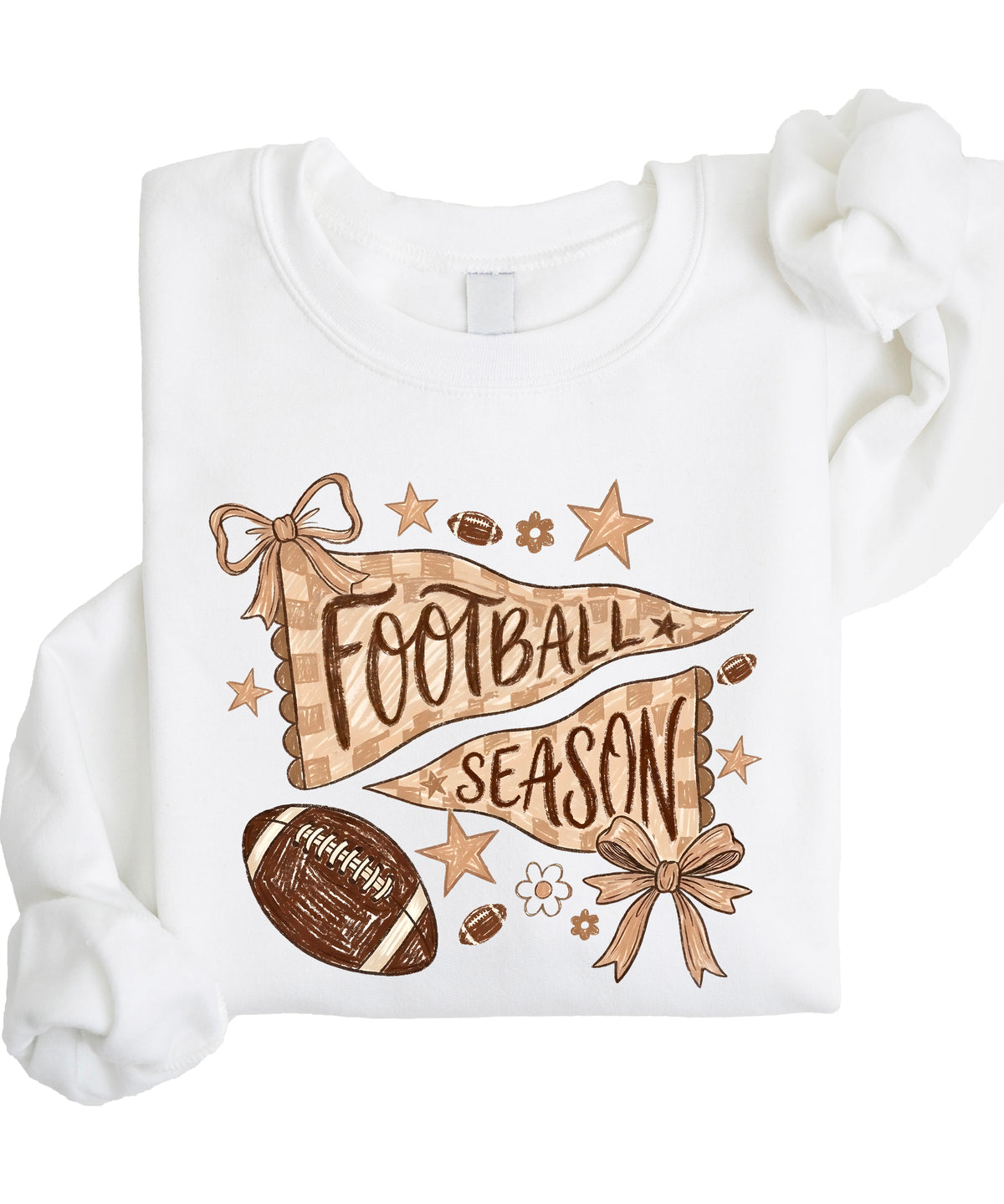 Football Season Coquette Bow Pennant Game Day Crewneck Sweatshirt - White Sweatshirt view 3