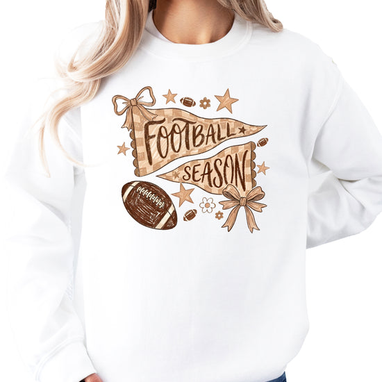 Football Season Coquette Bow Pennant Game Day Crewneck Sweatshirt - White Sweatshirt view 4