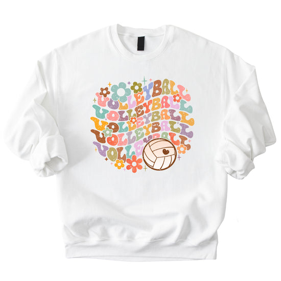 Retro floral volleyball sweatshirt, white, adult — image 4 (W4)