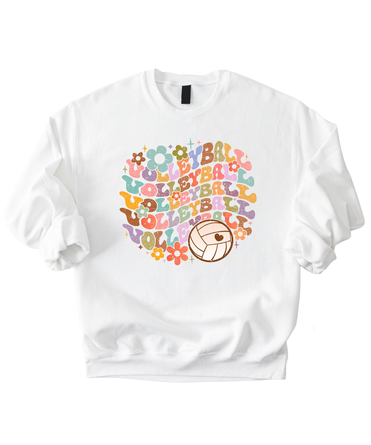 Retro floral volleyball sweatshirt, white, adult — image 4 (W4)