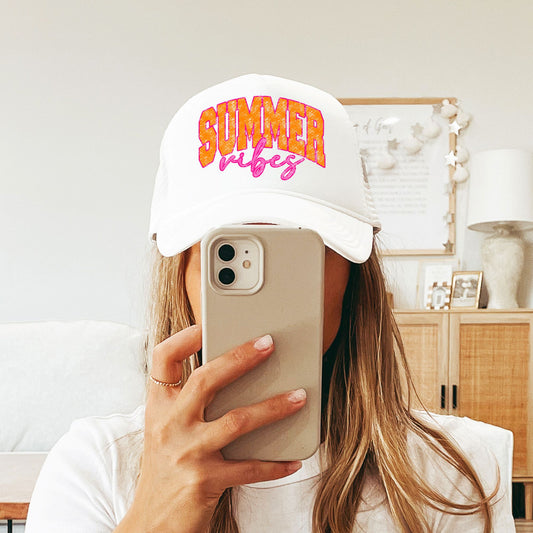 Summer Vibes Graphic Adjustable Cap Women and Teens Classic 5 Panel Mesh Snap Back Trucker Hat