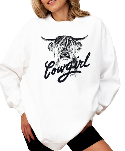 Highland Cow Cowgirl Sweatshirt for Women Western Graphic Crewneck