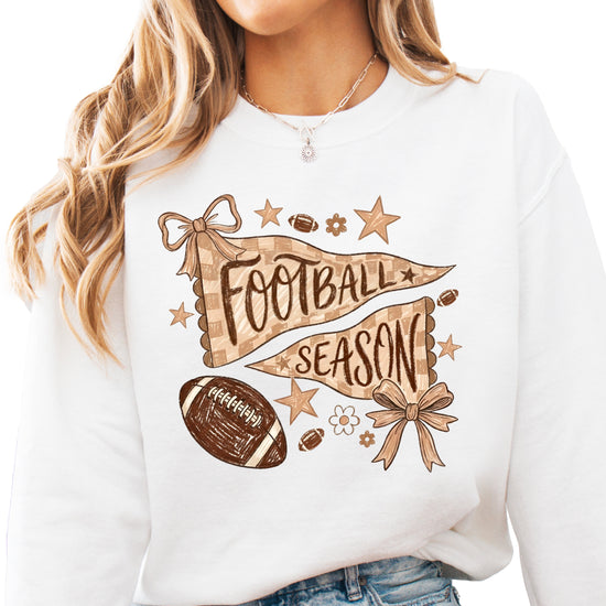 Football Season Coquette Bow Pennant Game Day Crewneck Sweatshirt - White Sweatshirt view 5