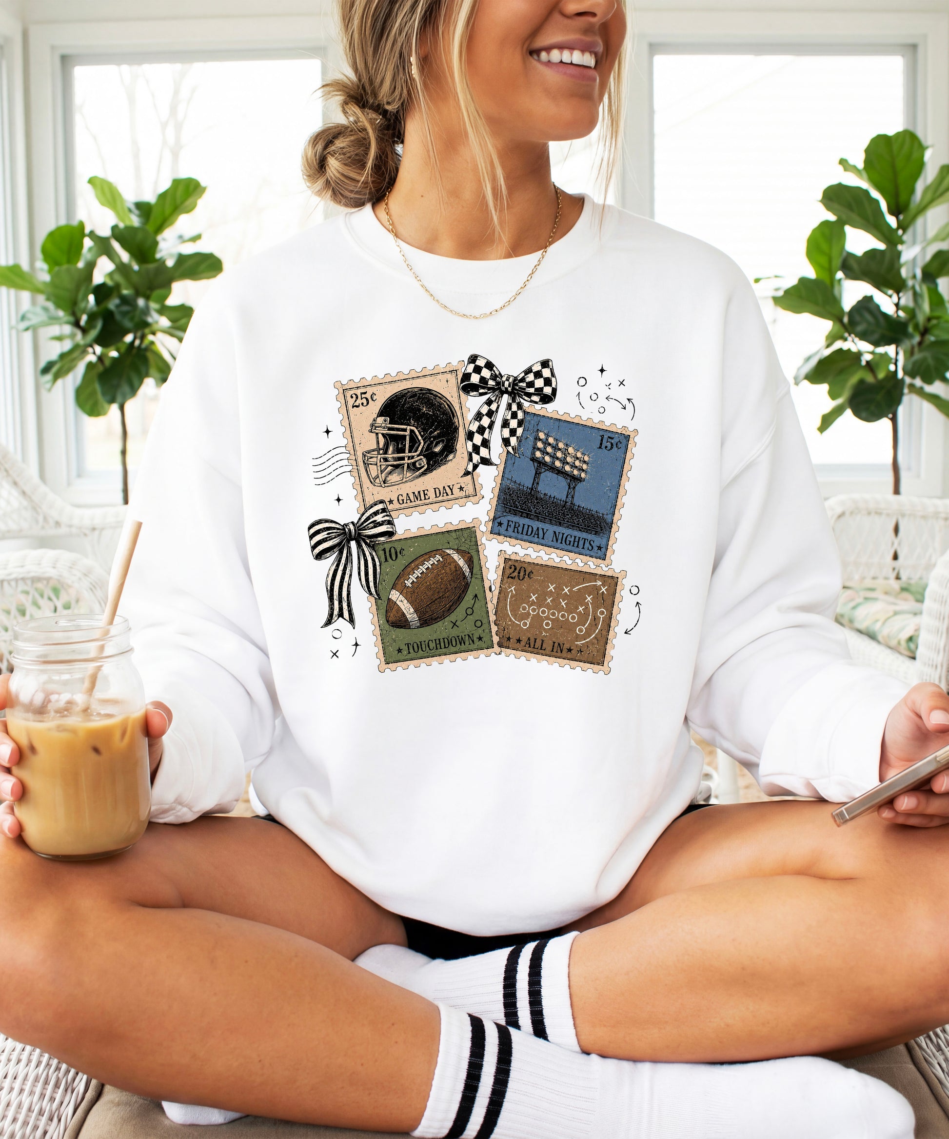 Vintage Football White crewneck sweatshirt, view 5
