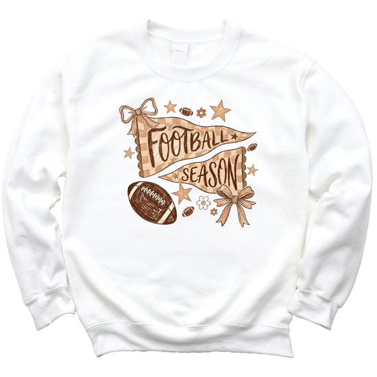 Football Season Coquette Bow Pennant Game Day Crewneck Sweatshirt - White Sweatshirt view 7