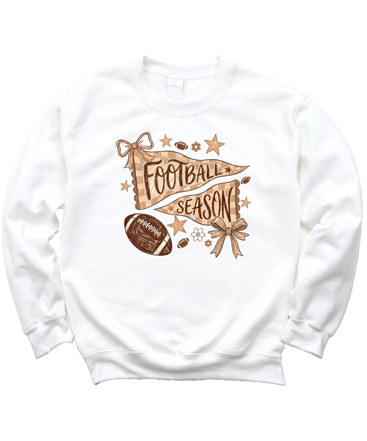 Football Season Coquette Bow Pennant Game Day Crewneck Sweatshirt - White Sweatshirt view 7