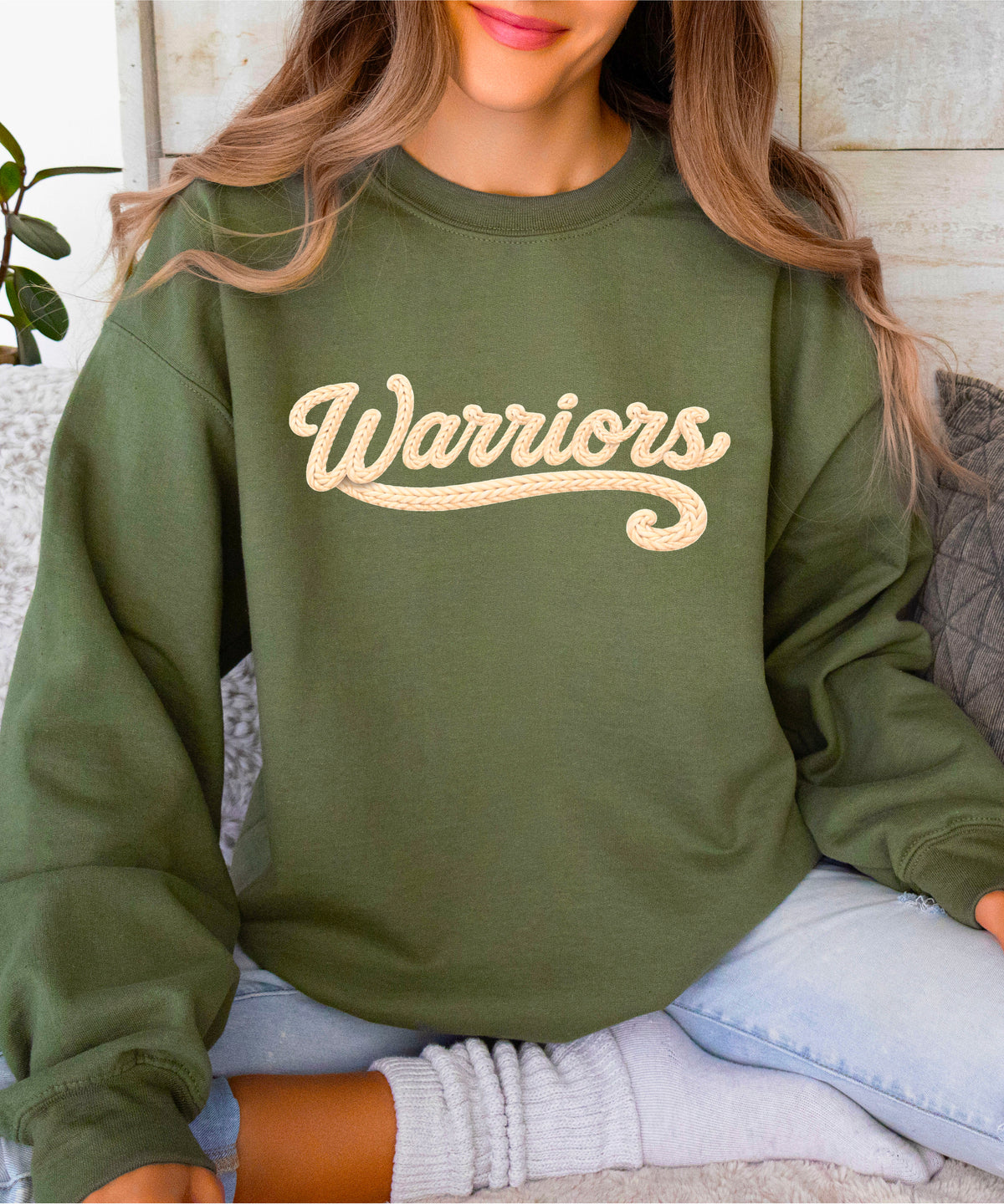 Warriors yarn look crewneck sweatshirt - Army Green