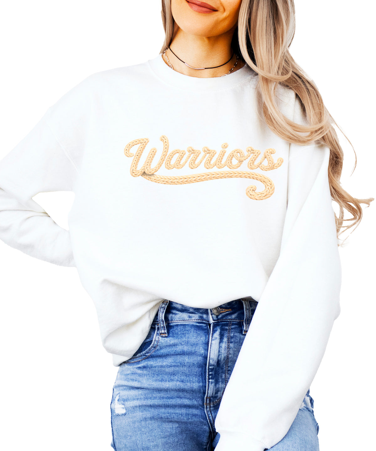 Warriors yarn look crewneck sweatshirt - White
