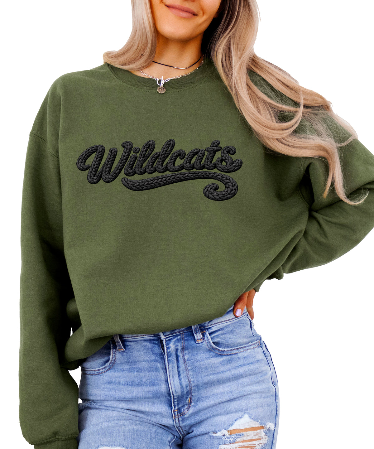 Wildcats yarn look crewneck sweatshirt - Army Green