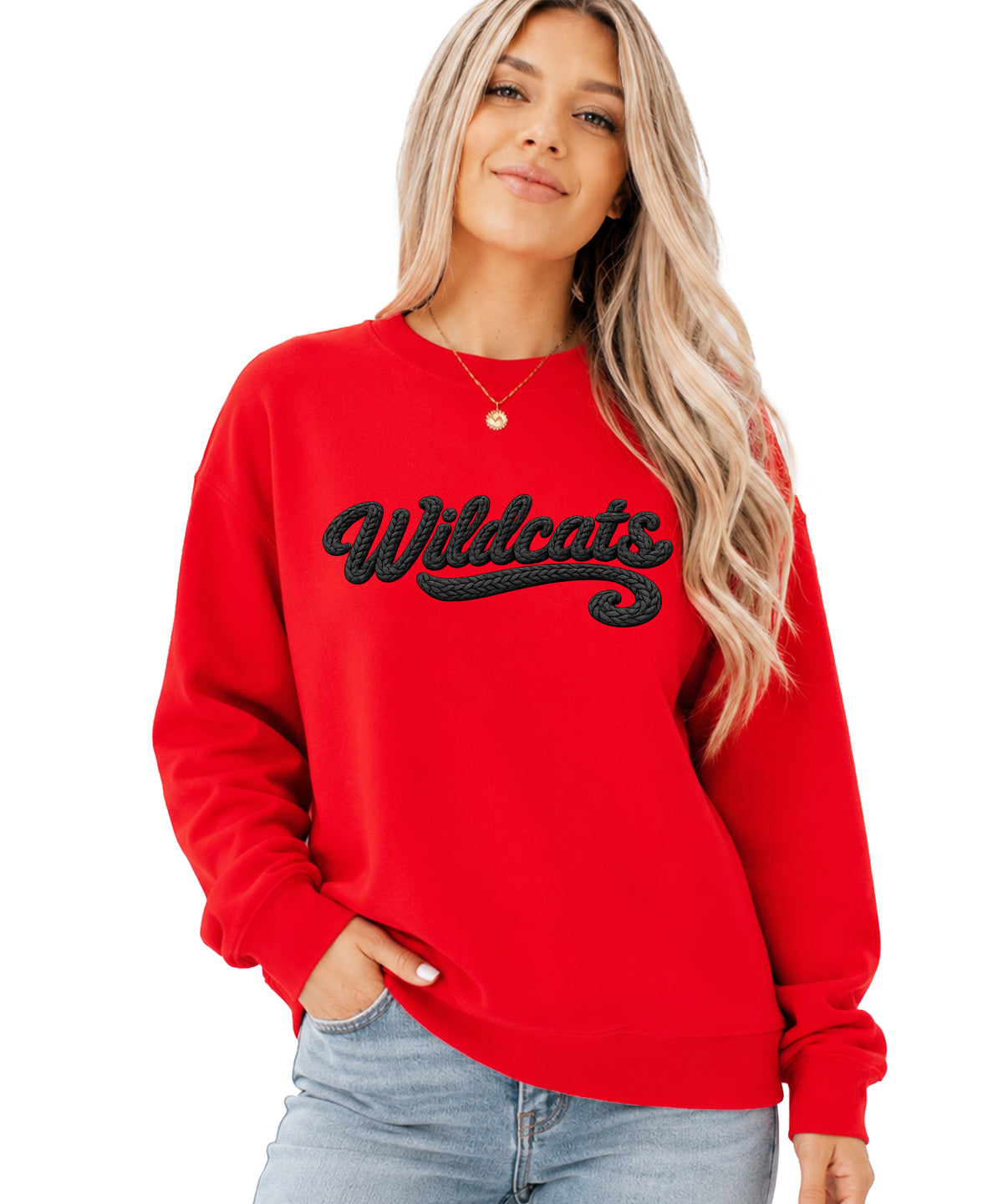 Wildcats yarn look crewneck sweatshirt - Red
