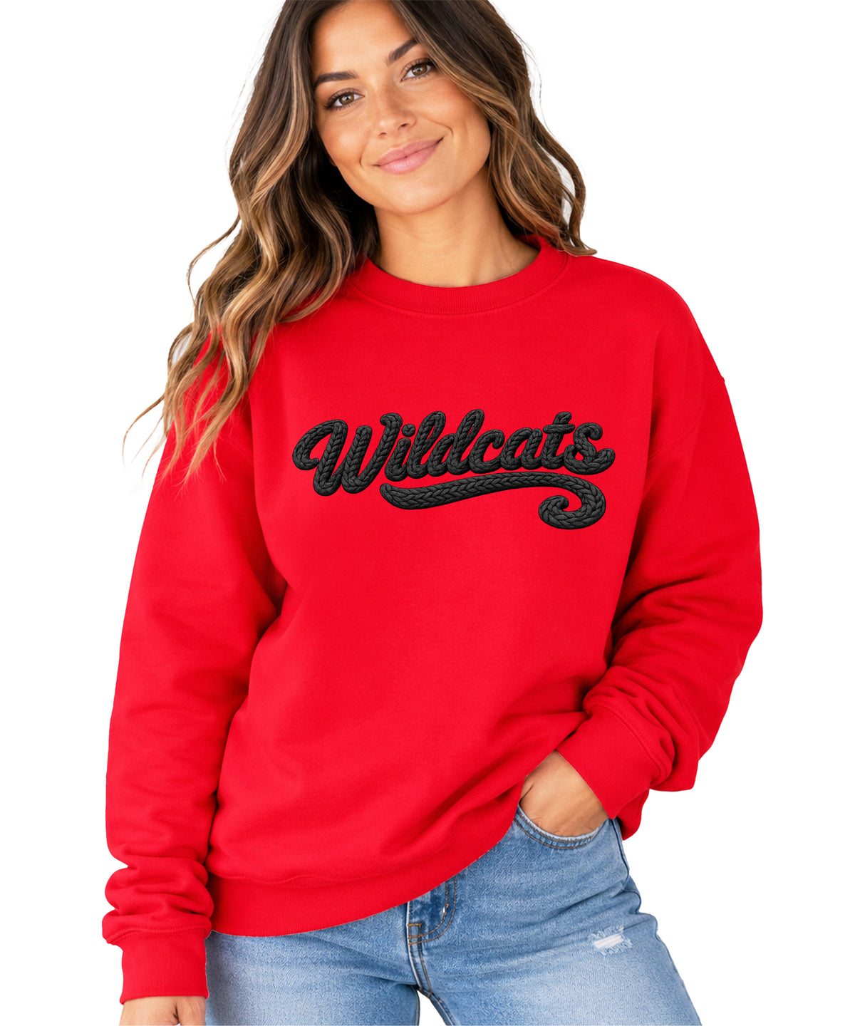 Wildcats yarn look crewneck sweatshirt - Red