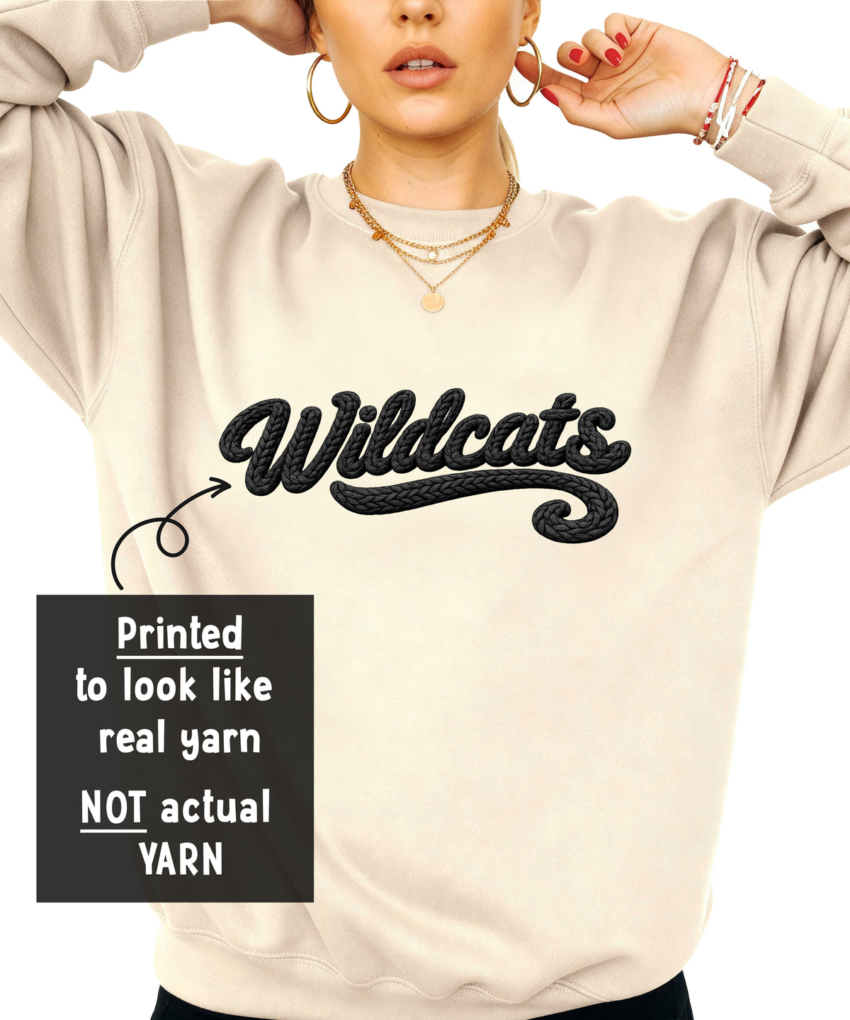 Wildcats yarn look crewneck sweatshirt for women
