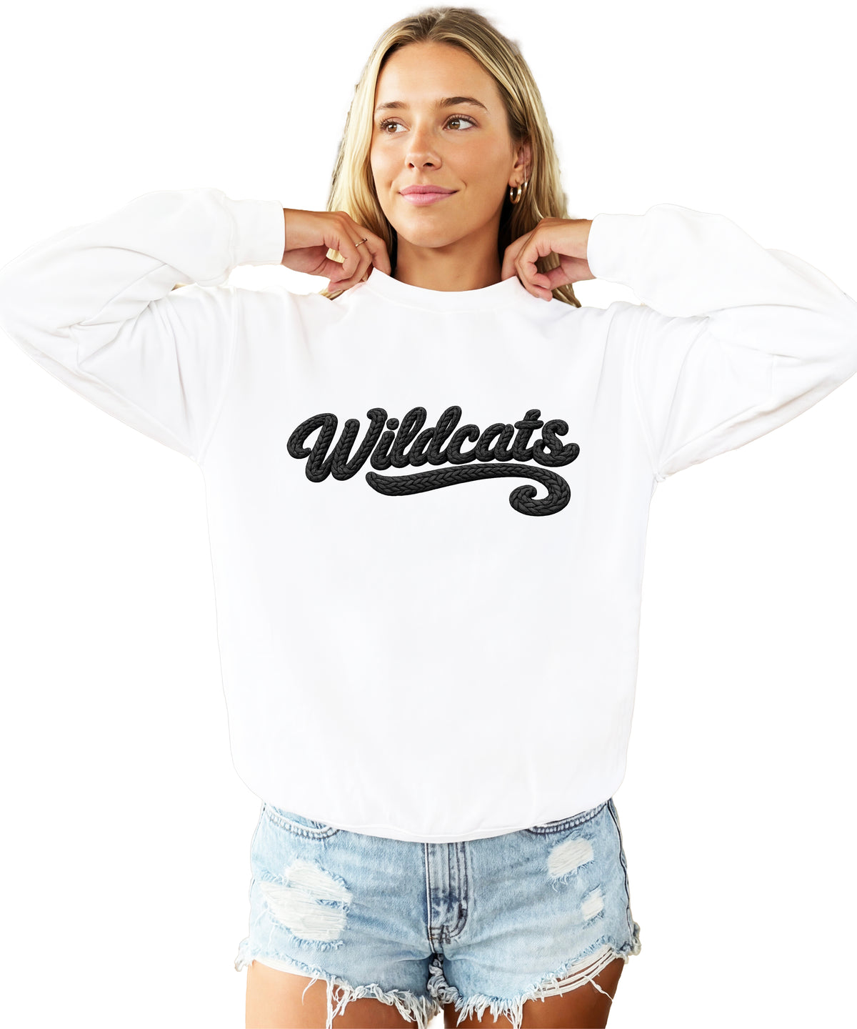 Wildcats yarn look crewneck sweatshirt - White