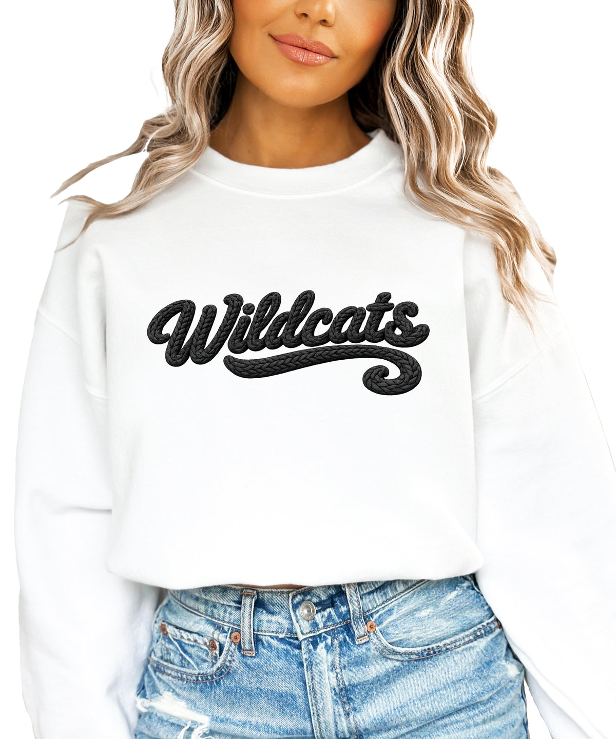 Wildcats yarn look crewneck sweatshirt - White
