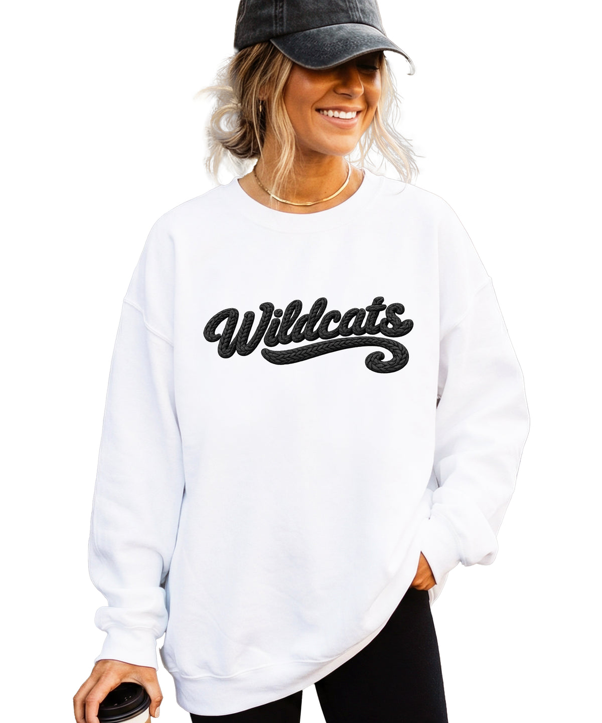 Wildcats yarn look crewneck sweatshirt - White