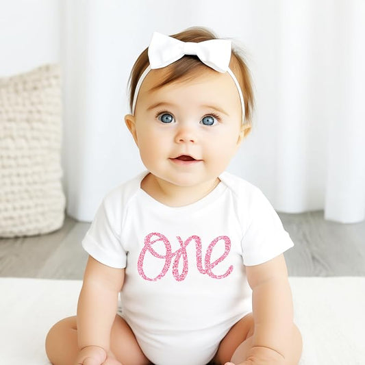 1st Birthday Girl Glitter Bodysuit - Bubblegum Pink