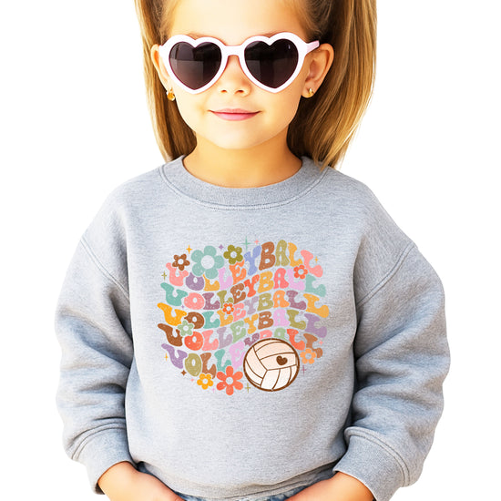 Retro floral volleyball sweatshirt, gray, youth — image 1 (YG1)