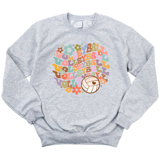 Retro floral volleyball sweatshirt, gray, youth — image 4 (YG4)