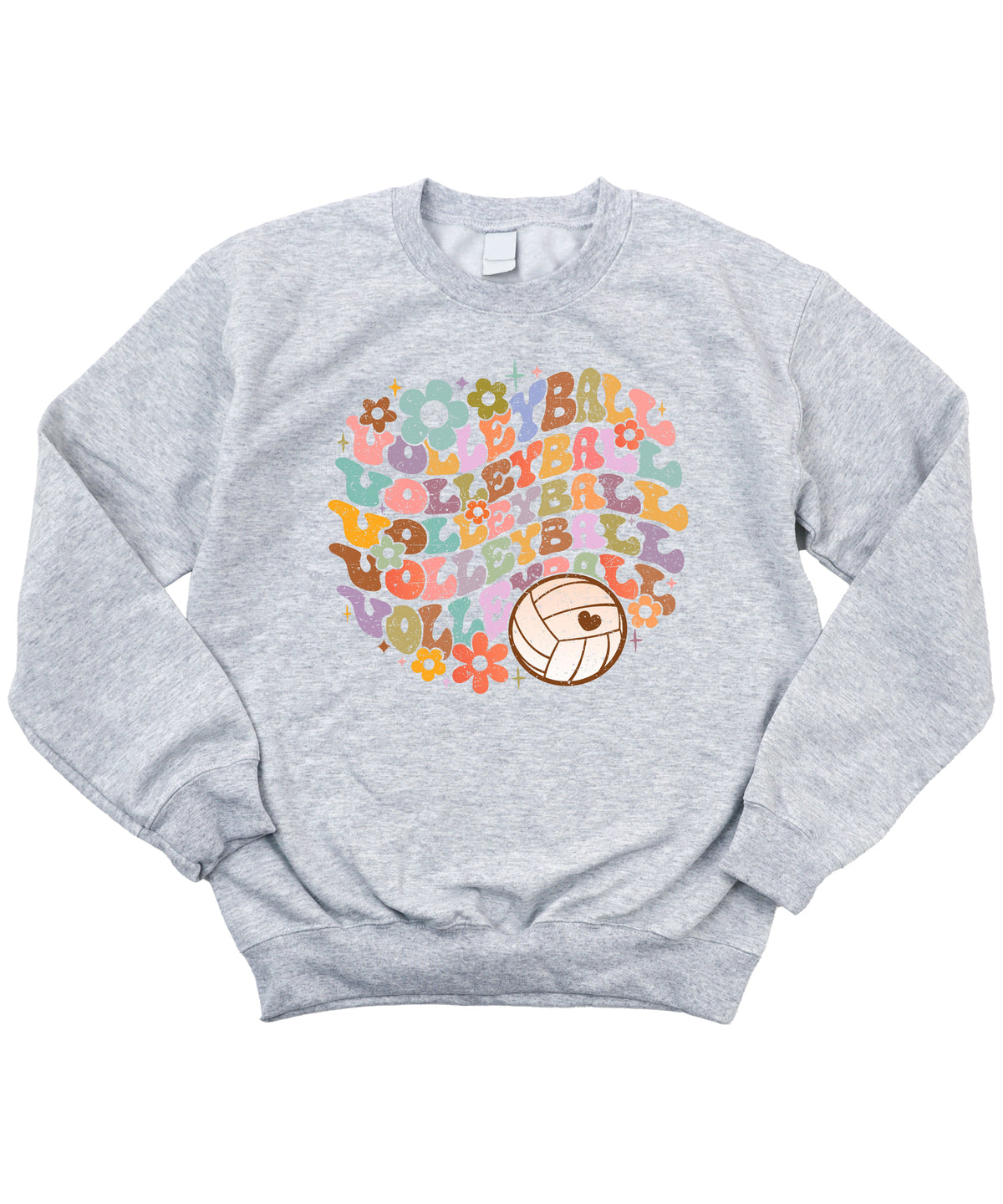 Retro floral volleyball sweatshirt, gray, youth — image 4 (YG4)