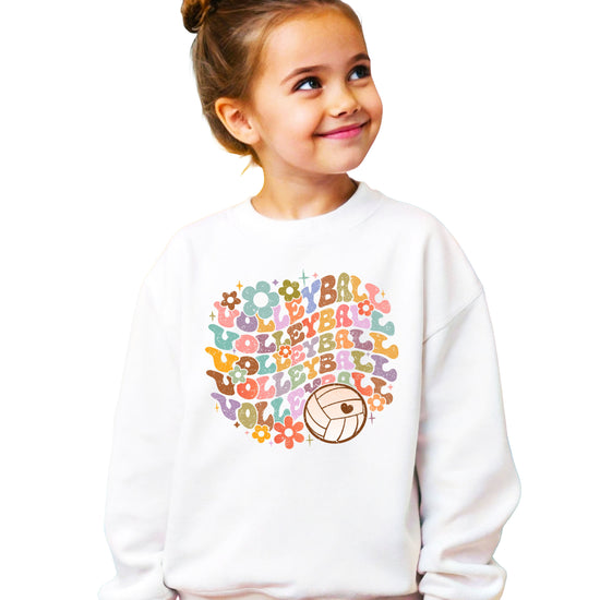 Retro floral volleyball sweatshirt, white, youth — image 1 (YW1)