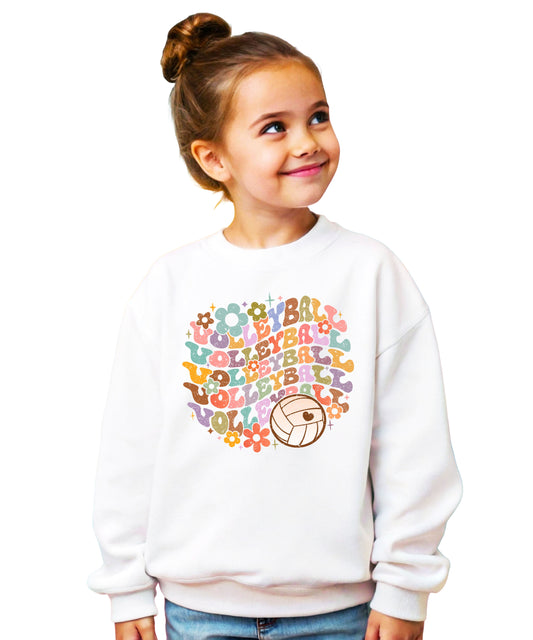 Retro floral volleyball sweatshirt, white, youth — image 1 (YW1)