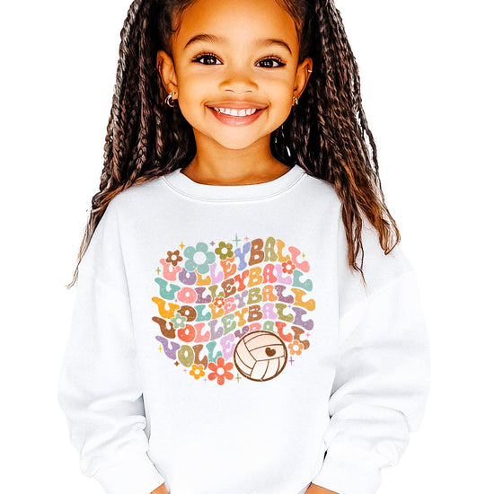Retro floral volleyball sweatshirt, white, youth — image 2 (YW2)