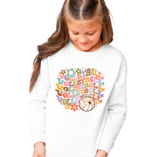 Retro floral volleyball sweatshirt, white, youth — image 3 (YW3)